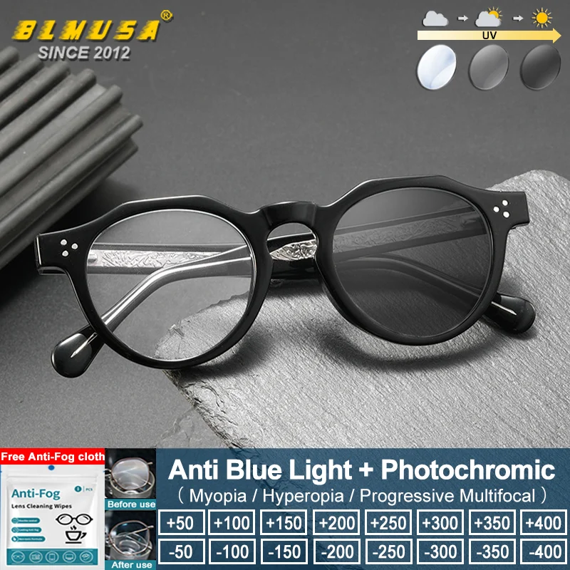 

BLMUSA (S) New Design Polygonal Small Oval Frame Photochromic Glasses Women Men Anti Blue Light Prescription Reading Eyeglasses
