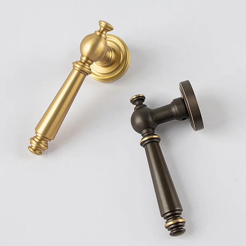 Brushed Gold Interior Lever Locks Bedroom Door Handle Lock Solid Brass Mute Mechanical/ Magnetic Locks for Wooden Door