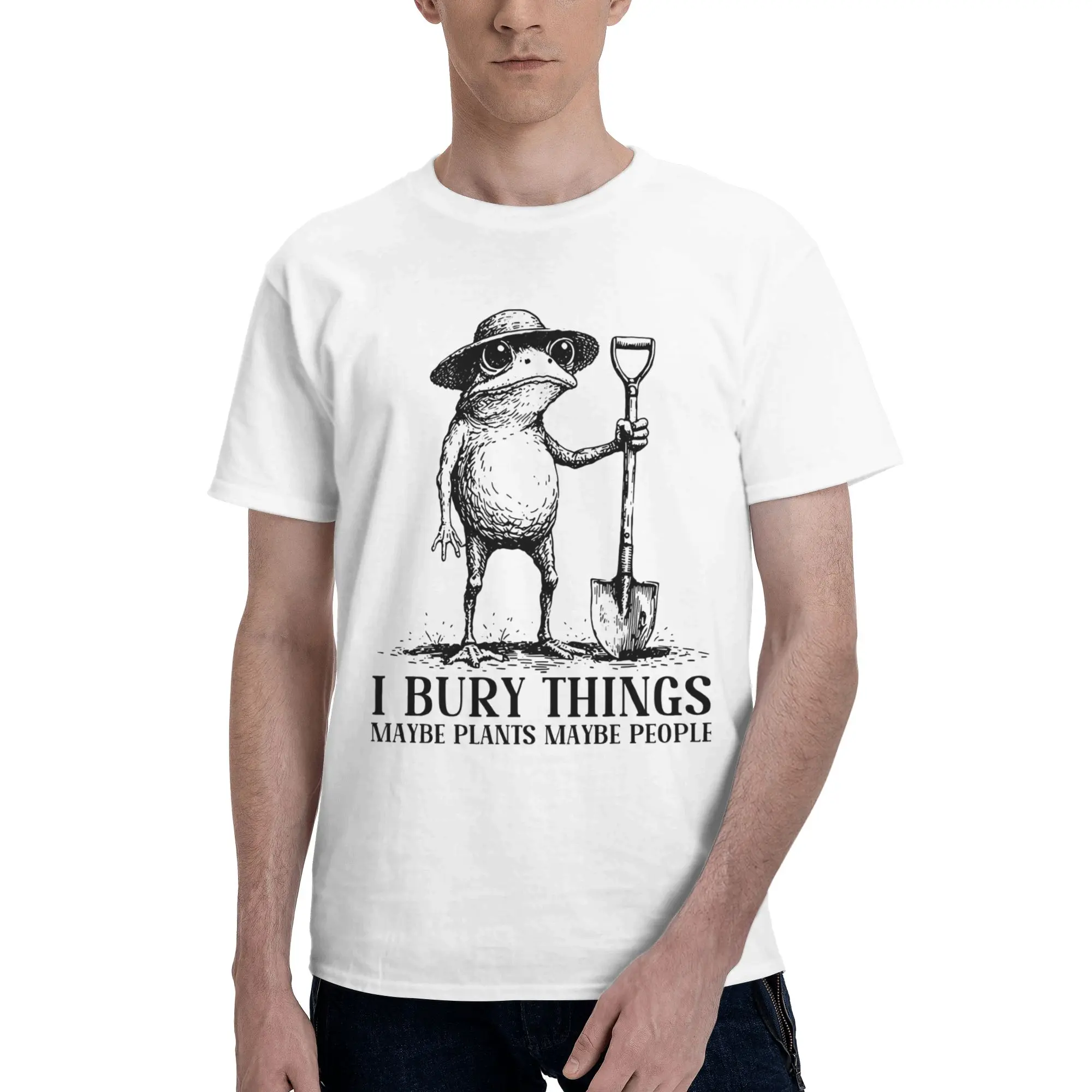 I Bury Things Maybe Plants Maybe People Frog Graphic Print T Shirts for Men Women  Cotton  Tee Shirt Clothes