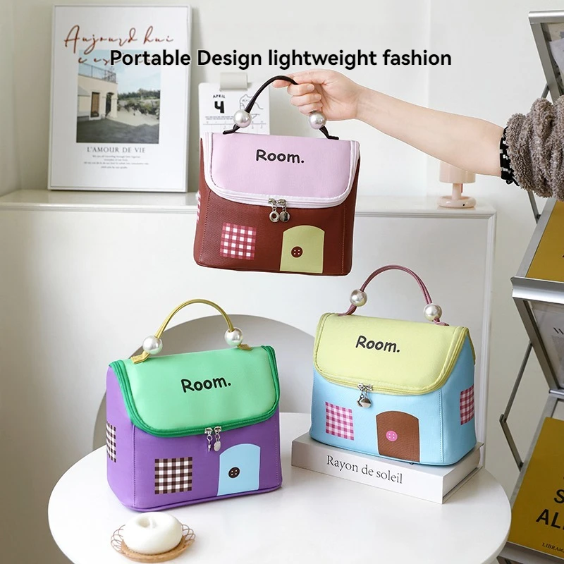 

New Cute House Shaped Backpack Large Capacity Handbag Portable Cartoon Handbag Dopamine Color Storage Bag