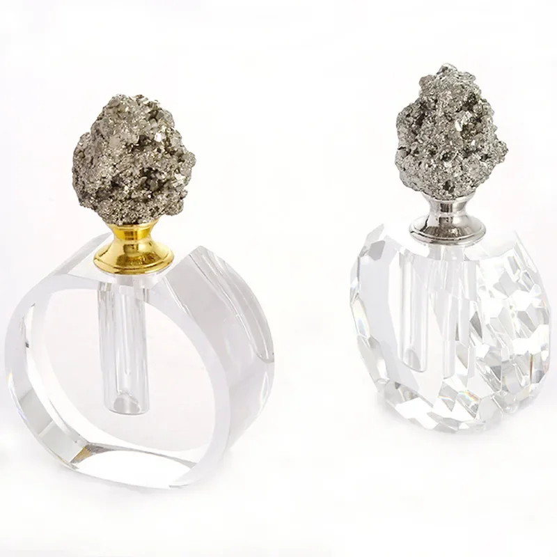 French Style Light Luxury Natural Rough Stone Pyrite Perfume Bottle Glass Drop Stick Romantic Home Decor Ornament Collection