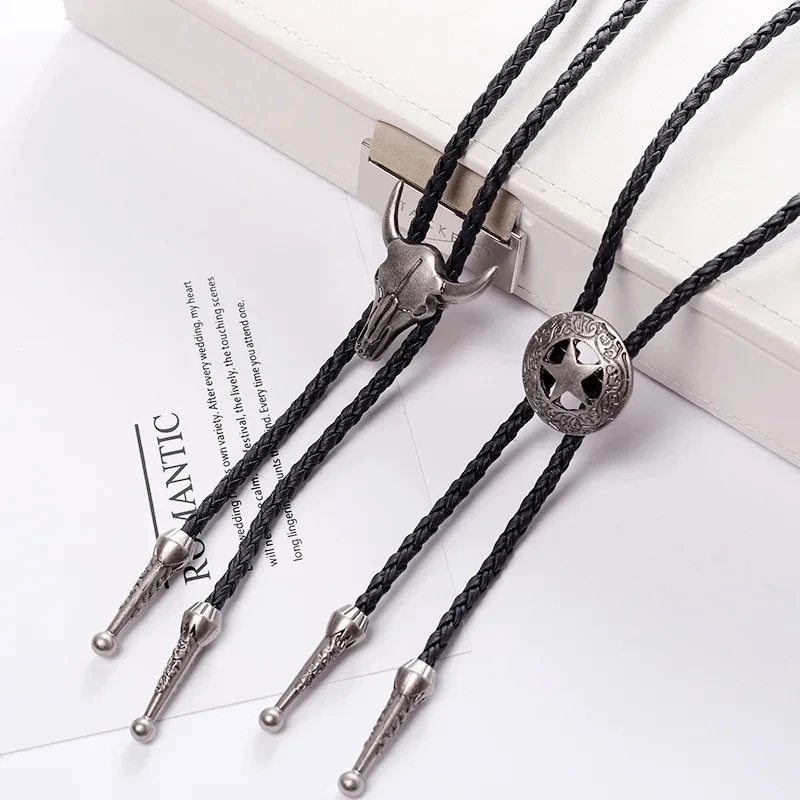 Fashion Mens Leather Cow Head Bolo Tie Necklace Jewelry Retro Western Cowboy Mens Gifts Necktie Men Accessories