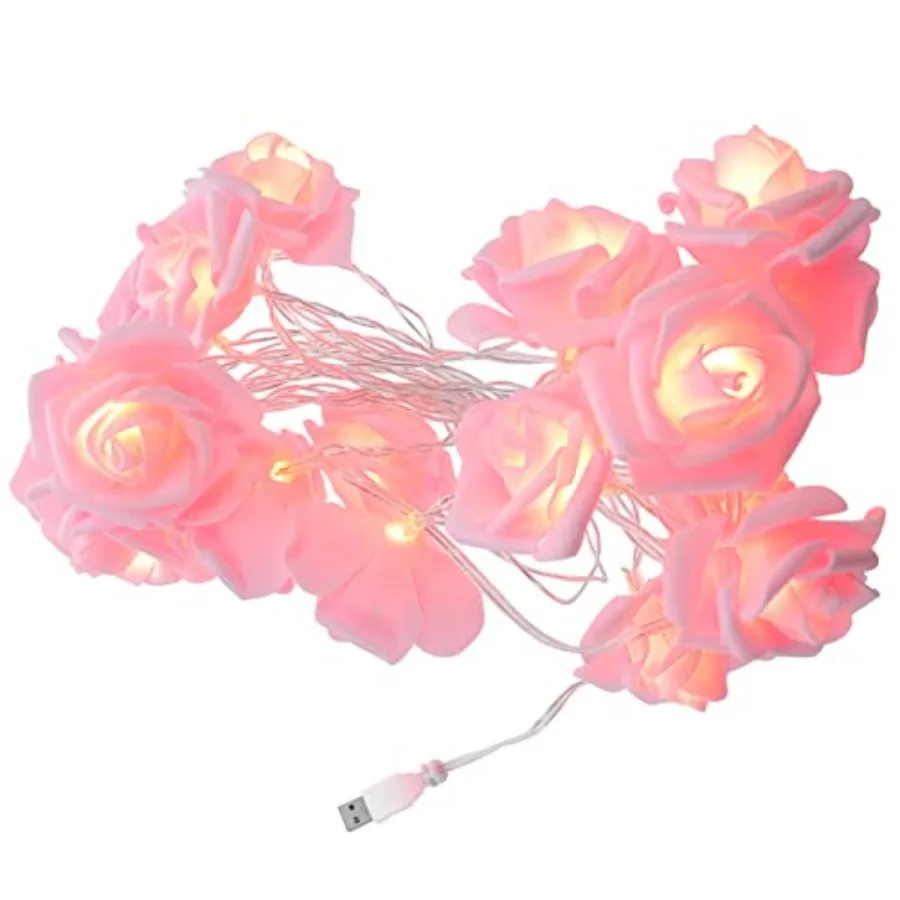 3 Meter 20 LED Rose String Lights USB Powered Rose Fairy Lights Flowers Lights Lamp for Indoor Outdoor Birthday Wedding Party D