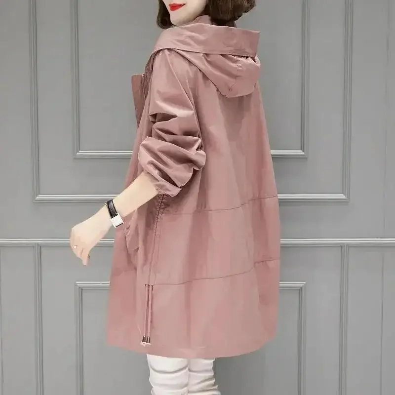 Cotton Jacket Women's Clothing Spring and Autumn Mid-length Trench Coat Jacket with Hat Korean Version Plus Size Loose Grace