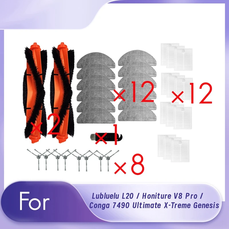 35Pcs For Lubluelu L20 / Honiture V8 Pro / Conga 7490 Ultimate X-Treme Genesis Sweeping Robot Main Side Brush Mop Filter Set