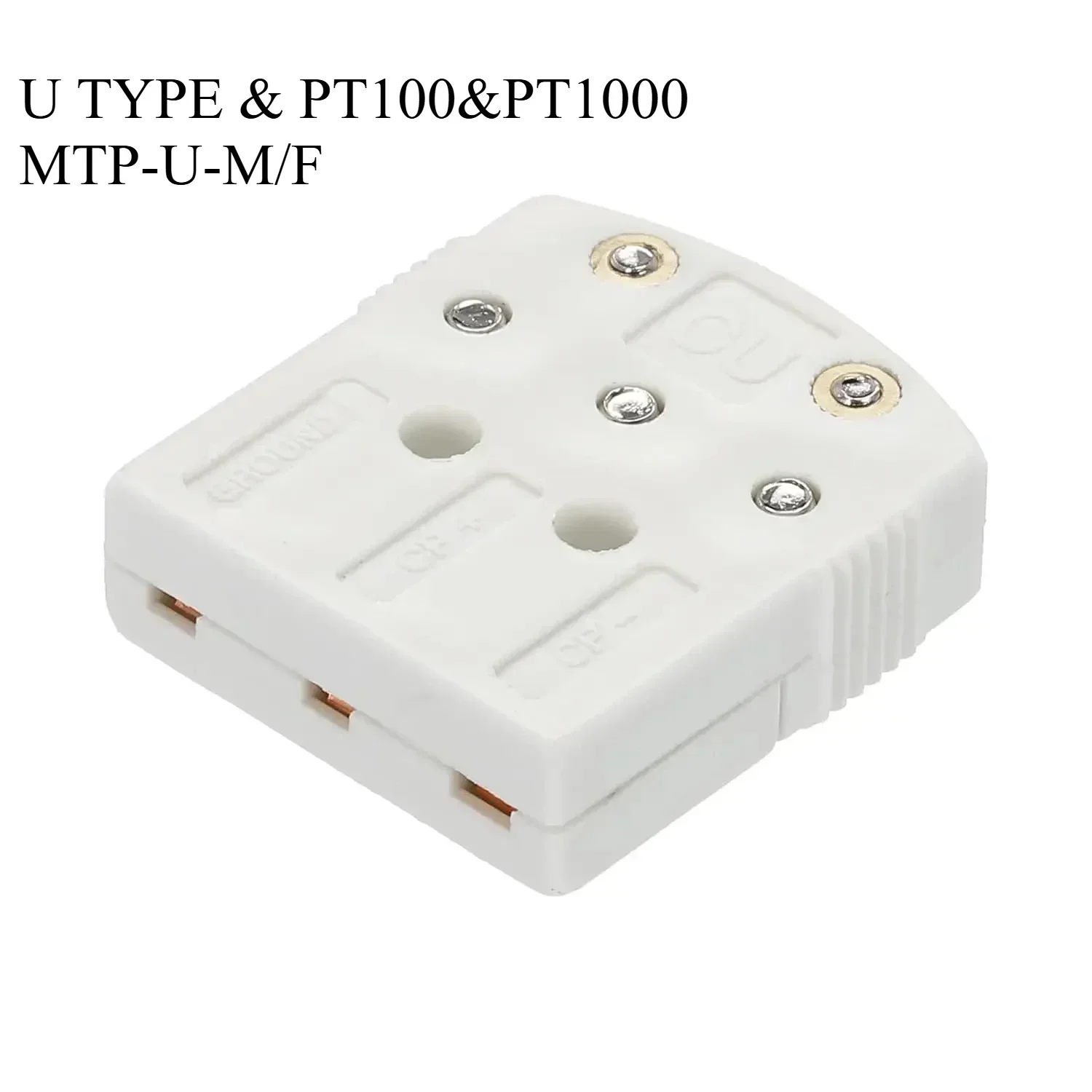 2pc U Type PT100 Thermocouple Wire Connectors MTP-U-M/F Female Plug Adapter with 3 Prong Flat Pin Temperature 220°C(428°F) White