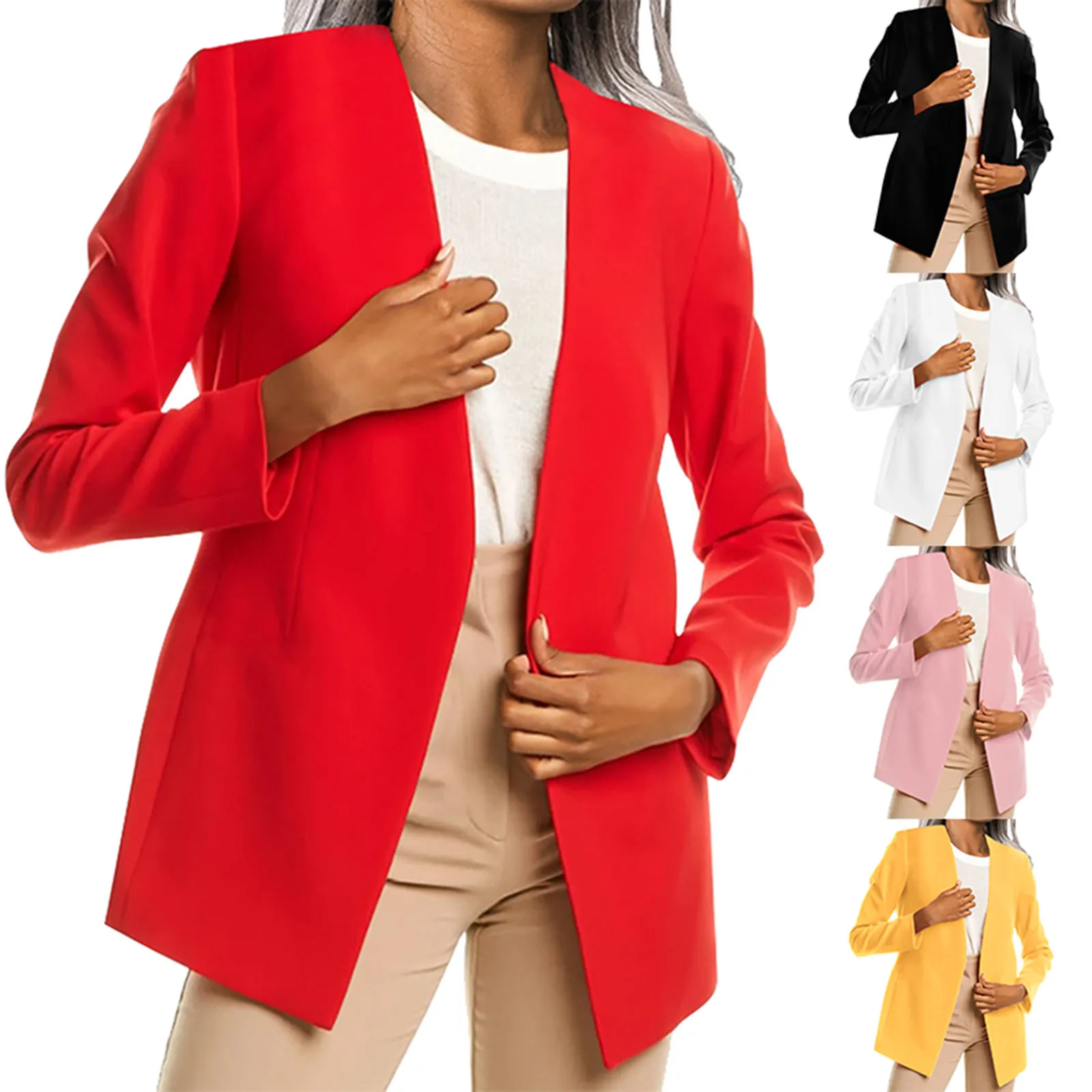 2024 Woman Vintage Fashion Simple Blazer Solid Long Sleeve Women Clothes Office Lady Formal Coat