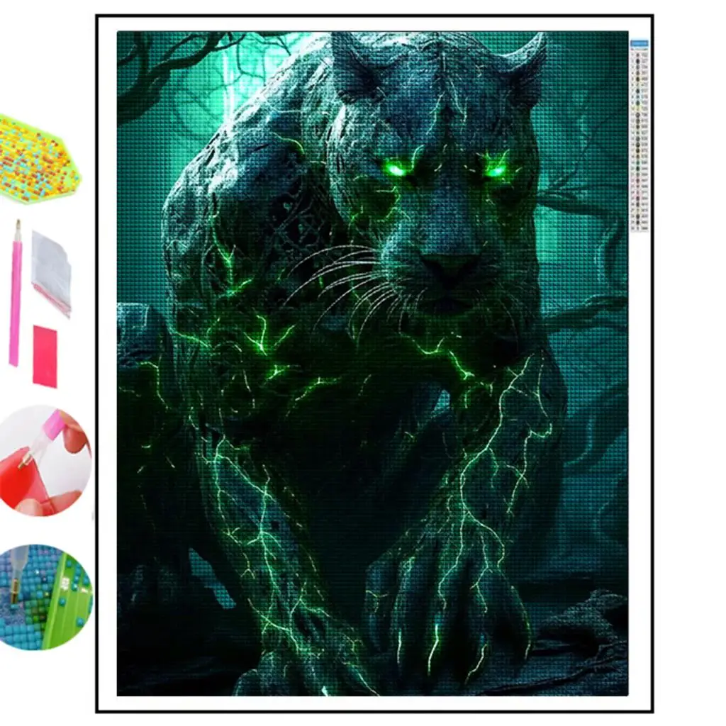 AB Northern Lights Diamond Painting Lightning Black Panther Animal 5D DIY 2023 New Product Set Fantasy Crafts Gift Home Decor