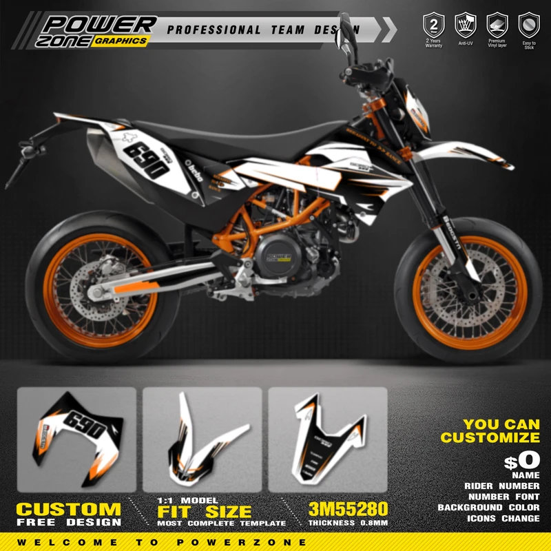 

PowerZone Custom Team Graphics Backgrounds Decals For 3M Stickers Kit For KTM 2012 2013 2014 2015 2016 2017 2018 690 SMC-R 10