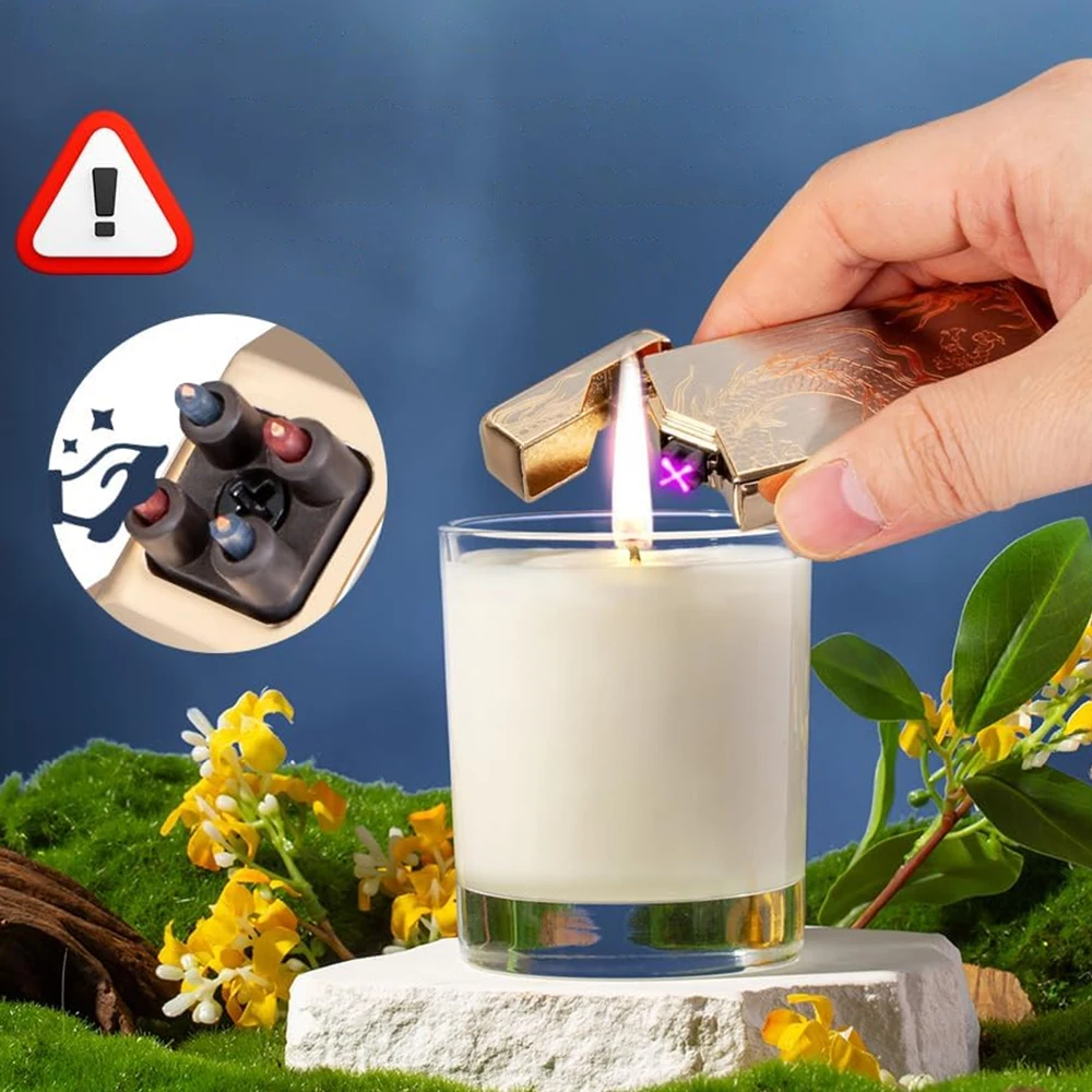 Einzigartiges Feuerzeug mit goldenem Drachen-Design, Zigarettenzubehör, Lichtbogen-Drachen-Feuerzeug, gestreift, winddicht, Plasma, 75-Grad-Winkel, für Grillpartys, Geschenke, Outdoor-Camping,