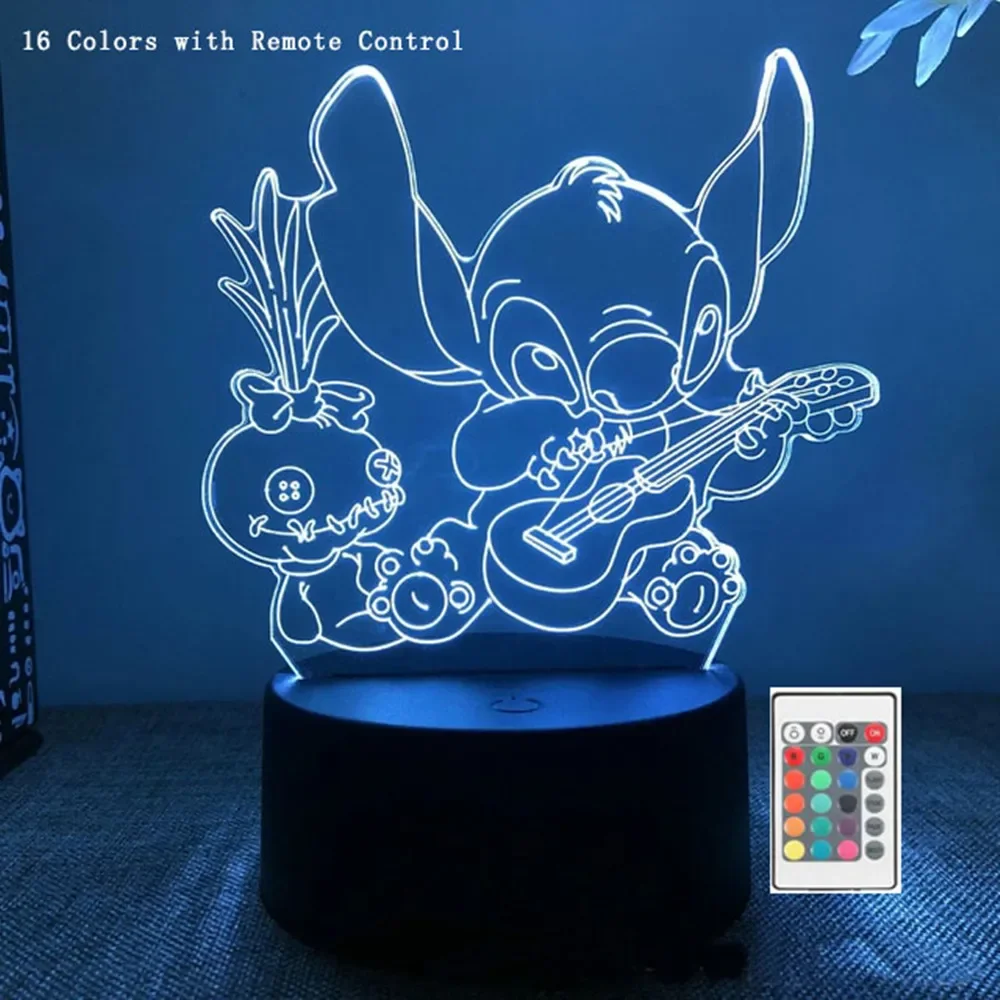 Stitch Night Light 3D Lamp16 Colors with Remote Control Room Decor Valentine\'s Day Anniversary Birthday Present Christmas Gifts