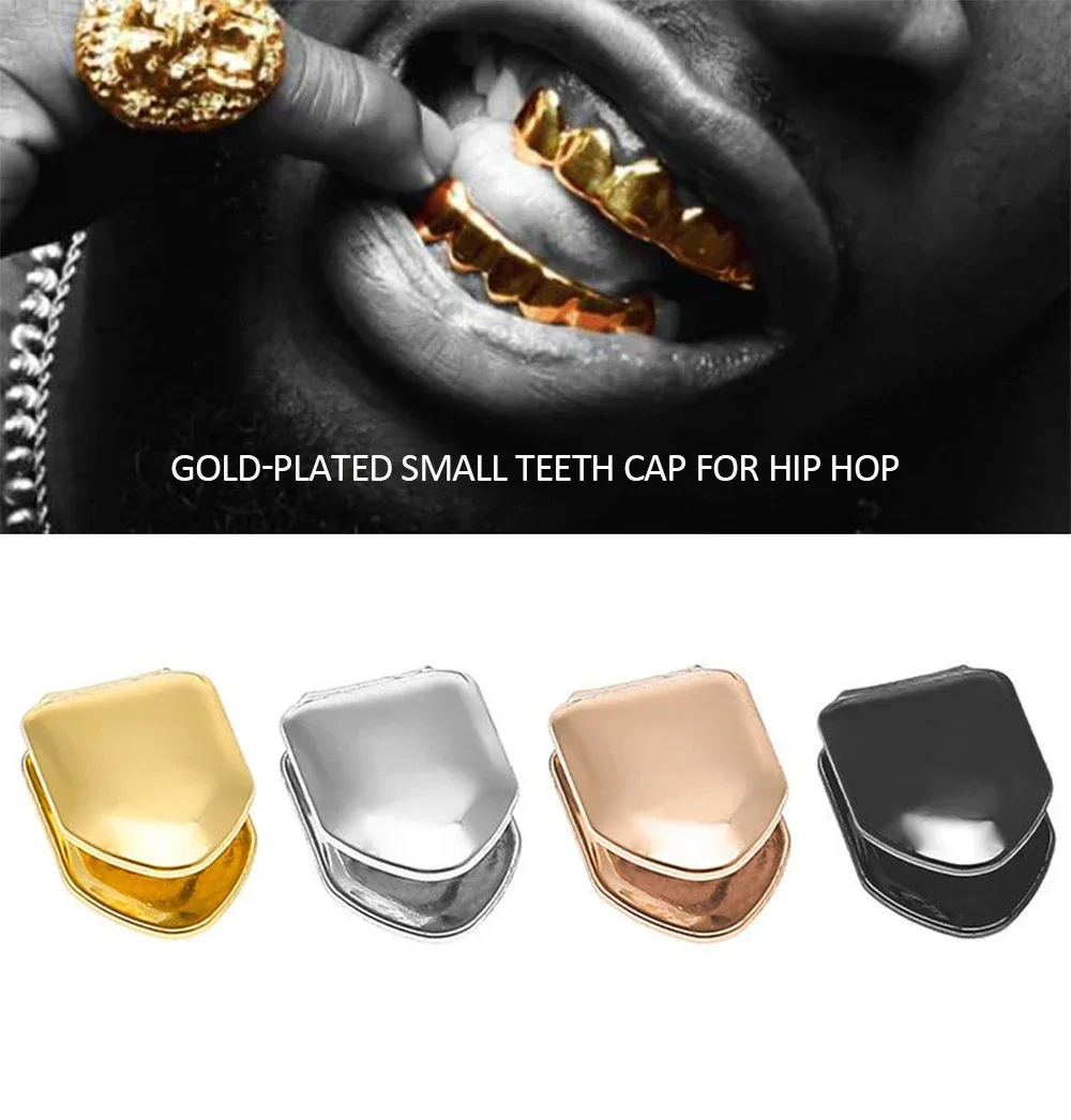 

2pc Denture Care Products Gold Plated Small Single Tooth Cap Hip Hop Teeth Grillz Caps Top Or Bottom Grill False Teeth Whitening