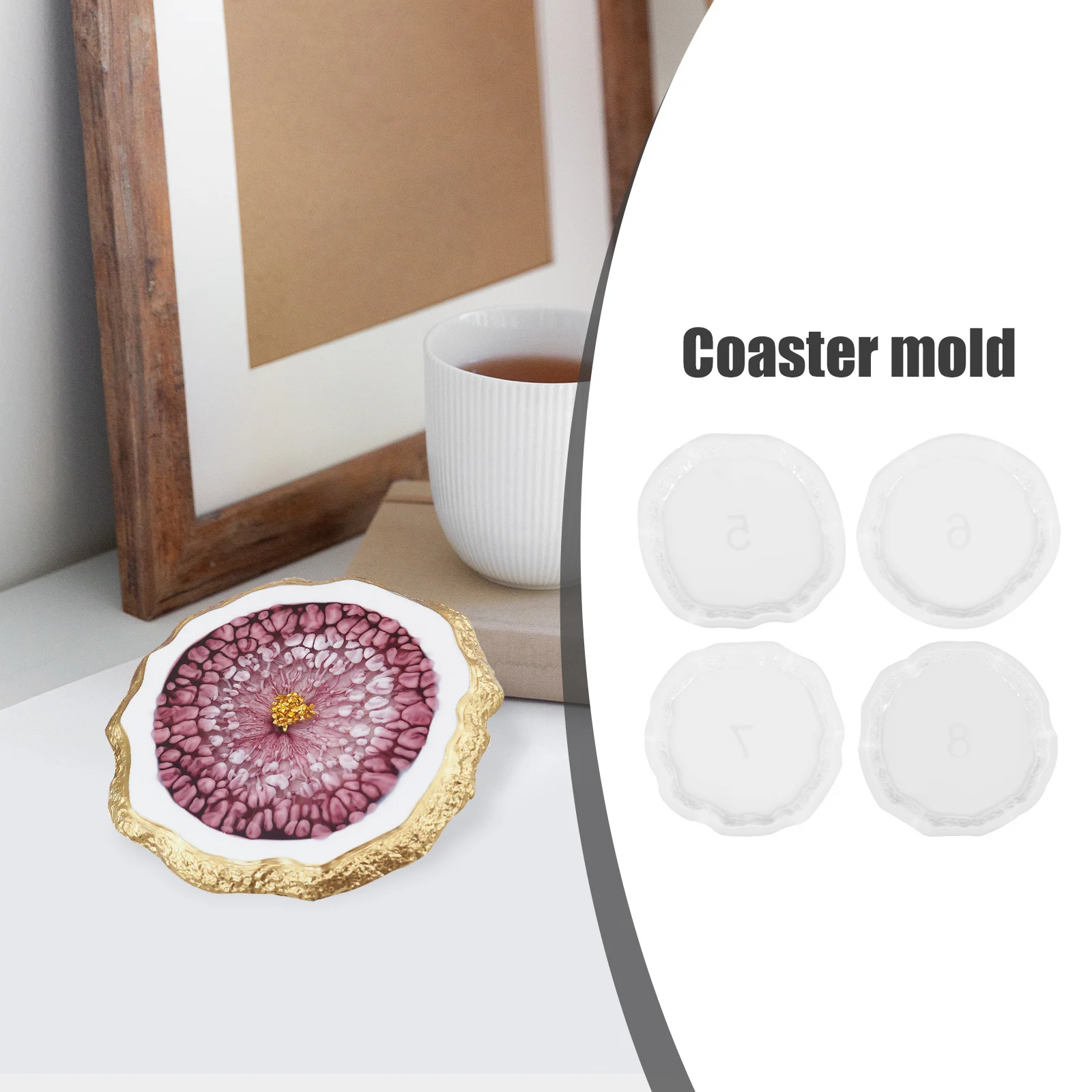 

4Pcs Crystal Epoxy Coaster Molds DIY Silicone Resin Craft Kit Easy Demold Unique Gift Coaster Silicone Mold Resin Epoxy Molds