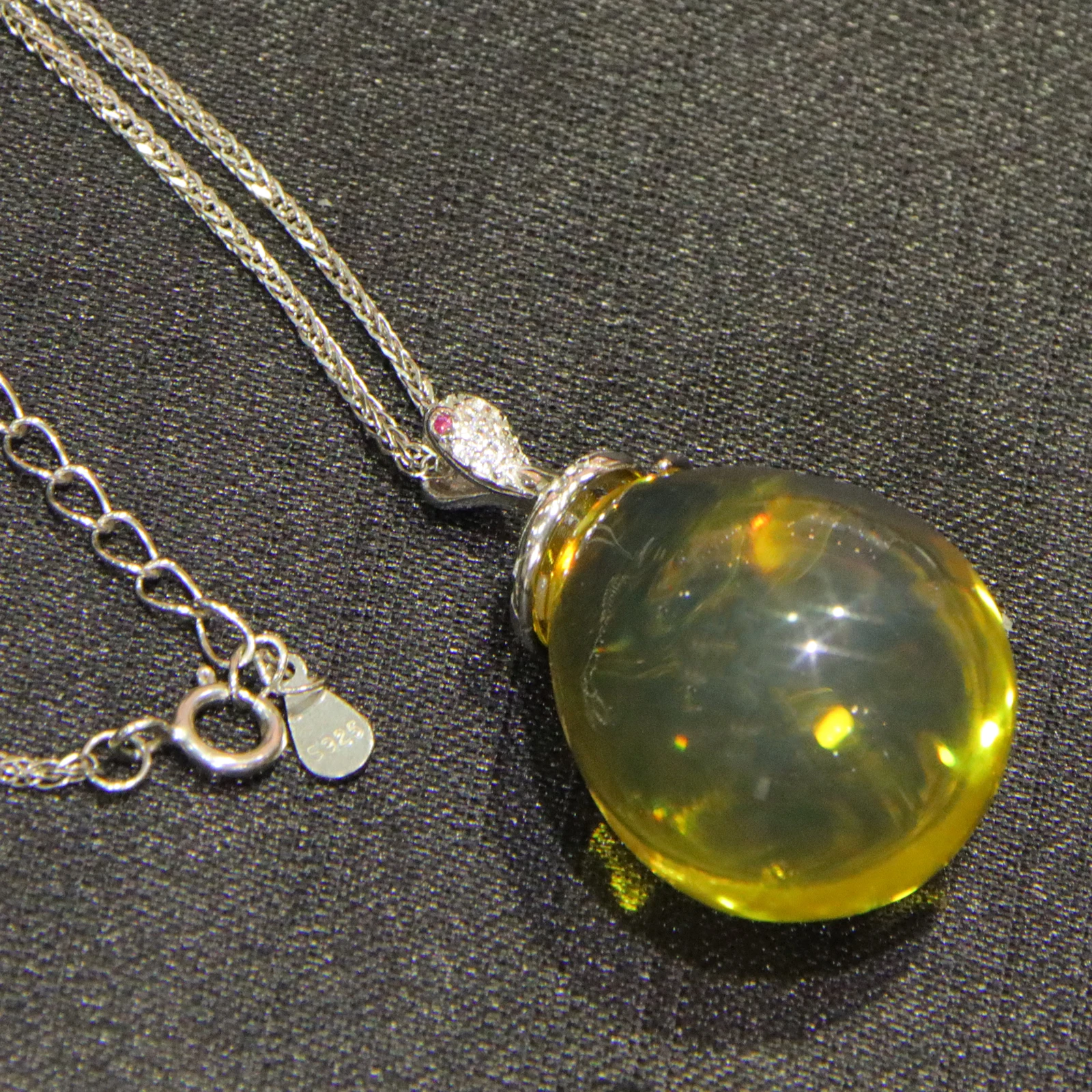 Mexican Blue Amber Sterling Silver Pendant 18.3mm Round Bead Handmade Jewelry Gift