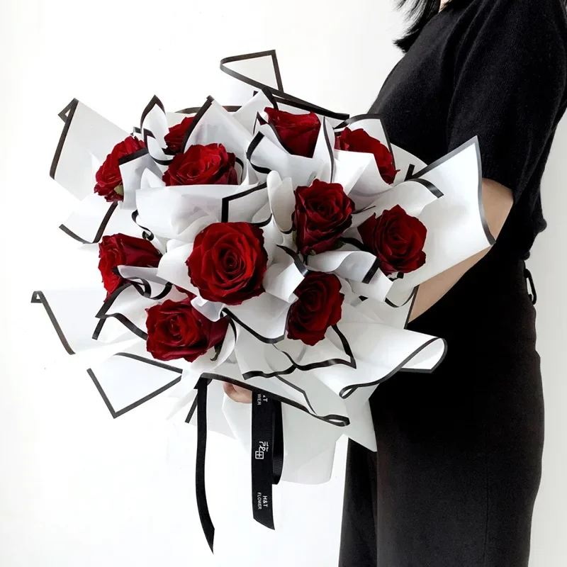 58cm 20 Pieces/batch Black and White Noble Matte Paper Flower Bouquet Packaging Flower Waterproof Craft Paper