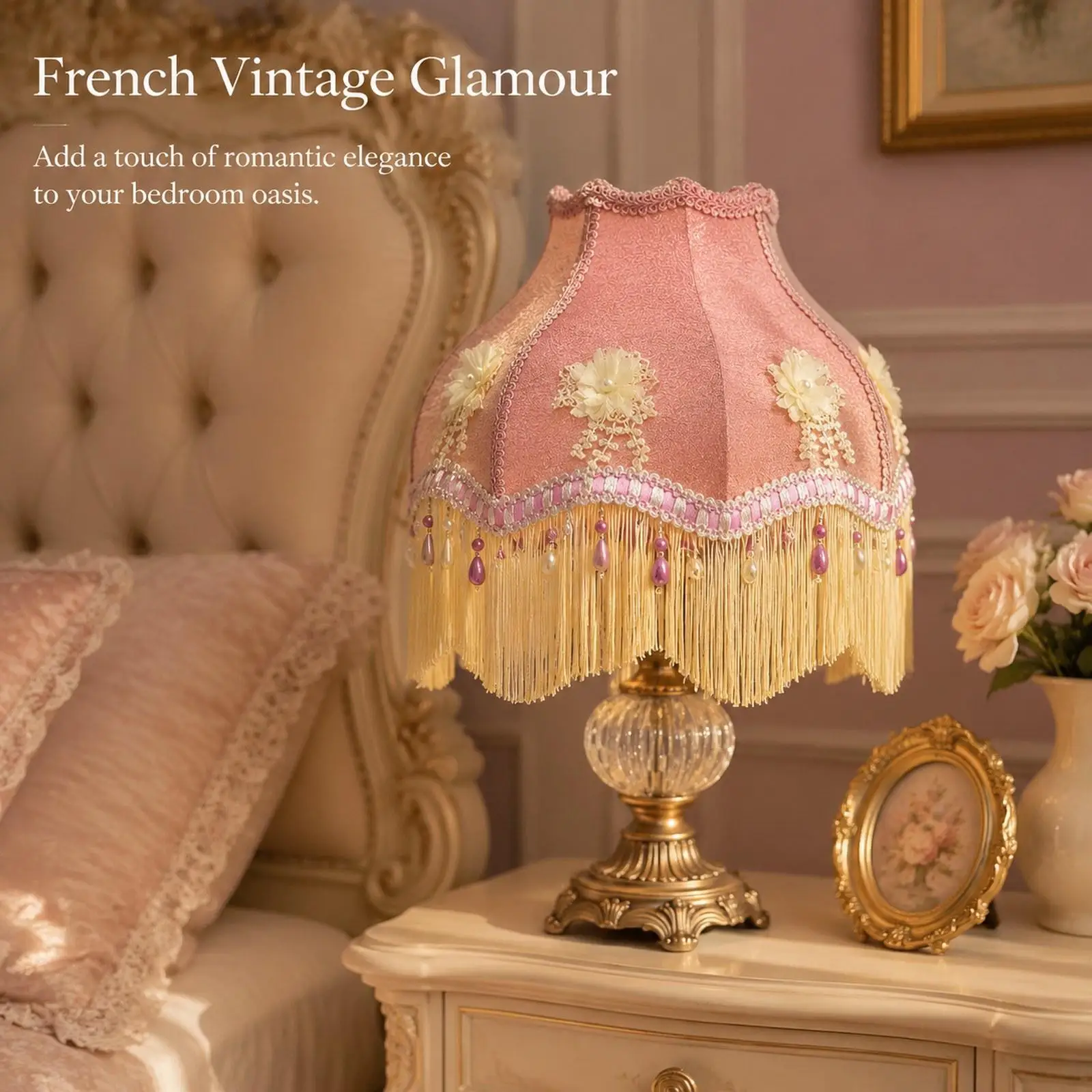 European Lampshade Tassel Lamp Cover Fringe Lamp Shade Bead Lace Lampshade for Dormitory
