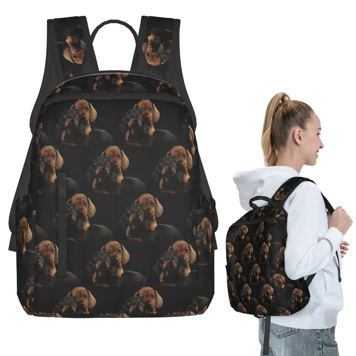 Dachshund Dog Portrait Photo Pupies Backpack Student BookBag Children School Bag Laptop Shoulder Bags Men Women