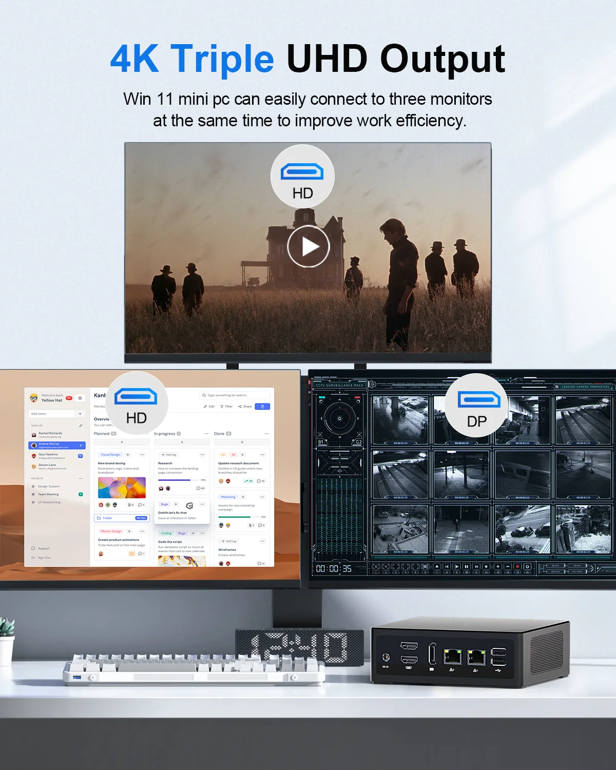 HYSTOU Fanless Industrial Mini PC Intel i3-N150 Business Computer with 2*RJ45 HDMI DP Type-C