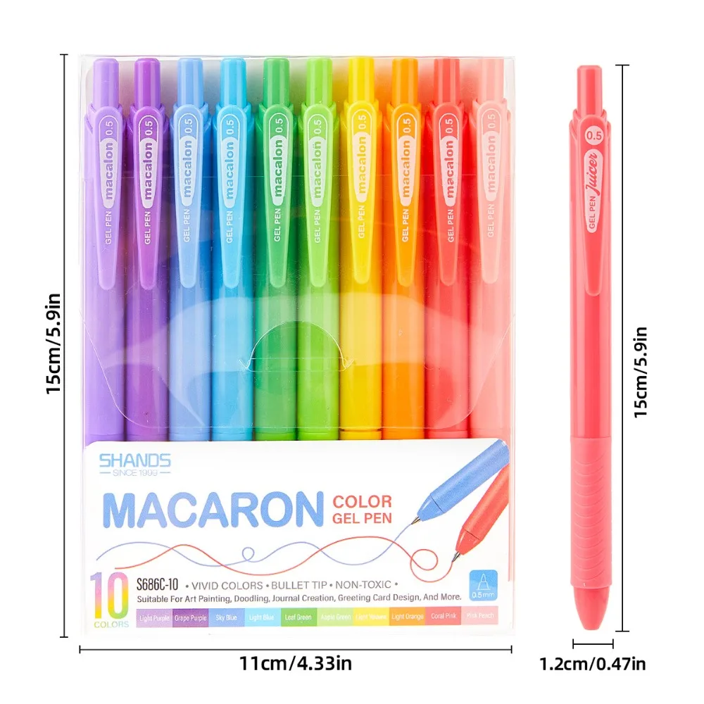 10 шт., выдвижная цветная гелевая ручка с тонким кончиком, быстросохнущая художественная ручка для рисования, канцелярские принадлежности, 0,5 мм, студенческая ручка для рисования, ручка для рисования