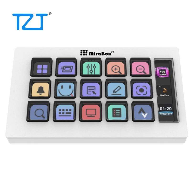 TZT MiraBox MBOX 293S Visual Keyboard Stream Deck (белый/черный) с 15 ЖК-клавишами и ЖК-дисплеем для потоковой передачи
