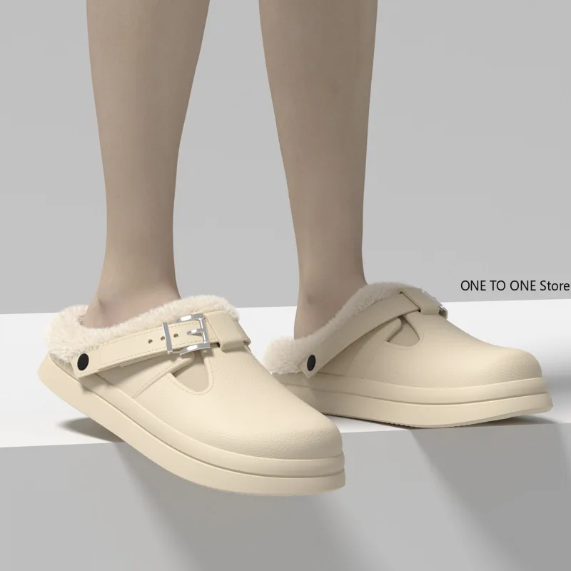 

New Simple Retro Cotton Cover Toe Women's Slippers Winter Fleece Warm Indoor EVA Thick-soled Non-slip Confinement Shoes Wholesal