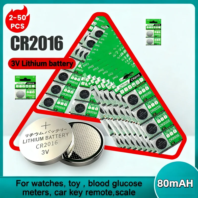 

2-50PCS CR2016 Coin Cell Batteries Lithium Button Batteries 3 Volt For Remote Control Car Key Garage Door Watch And More Devices