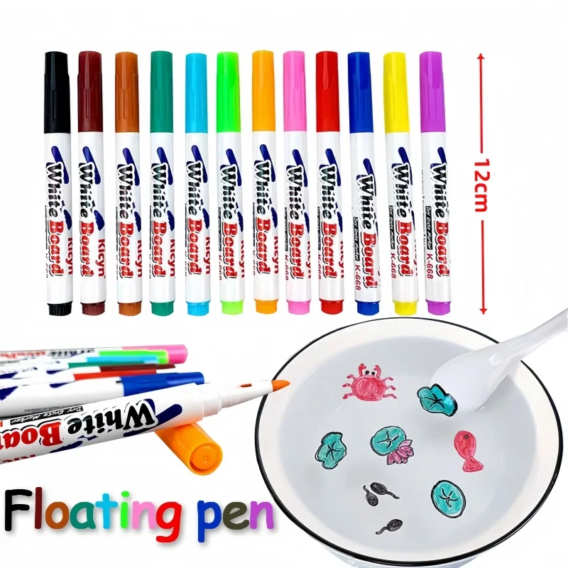 8/12PCS Magische Water Schilderen Pen Speelgoed Kleurrijke Mark Pen Markers Drijvende Water Inkt Pennen Kids Montessori Vroege educatieve Gift