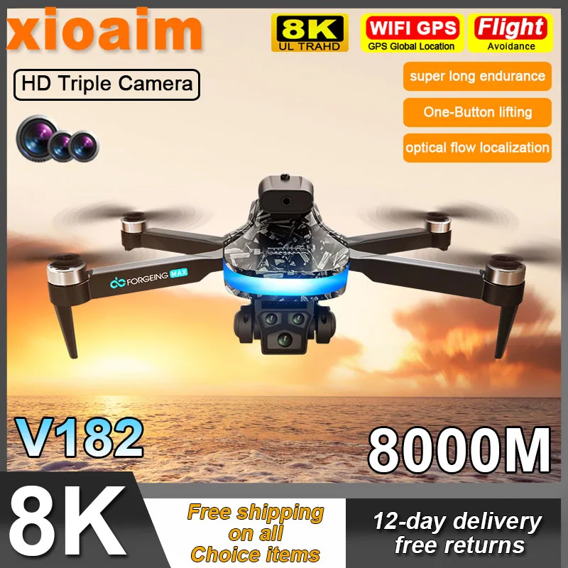 For Xiaomi V182 Drone Professional Brushless Motor 4K 8K 5G Dual HD Aerial Photography FPV Obstacle Avoidance Quadrotor for Toys