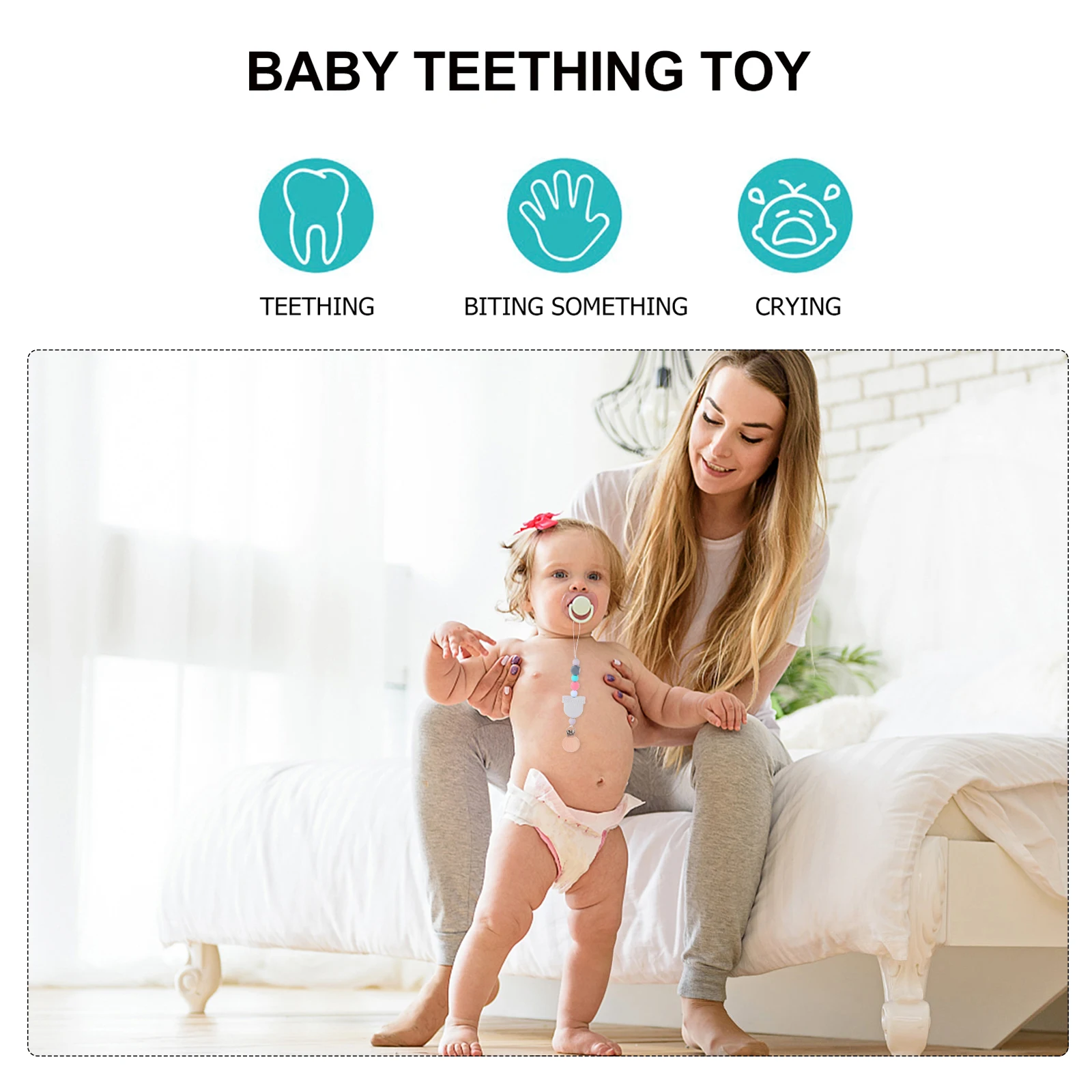 

Chain Teething Rainbow Silicone Teething Toy Silicone Baby Holder Clip Toy Teether Baby Pacifier Clip Pacifier Holder