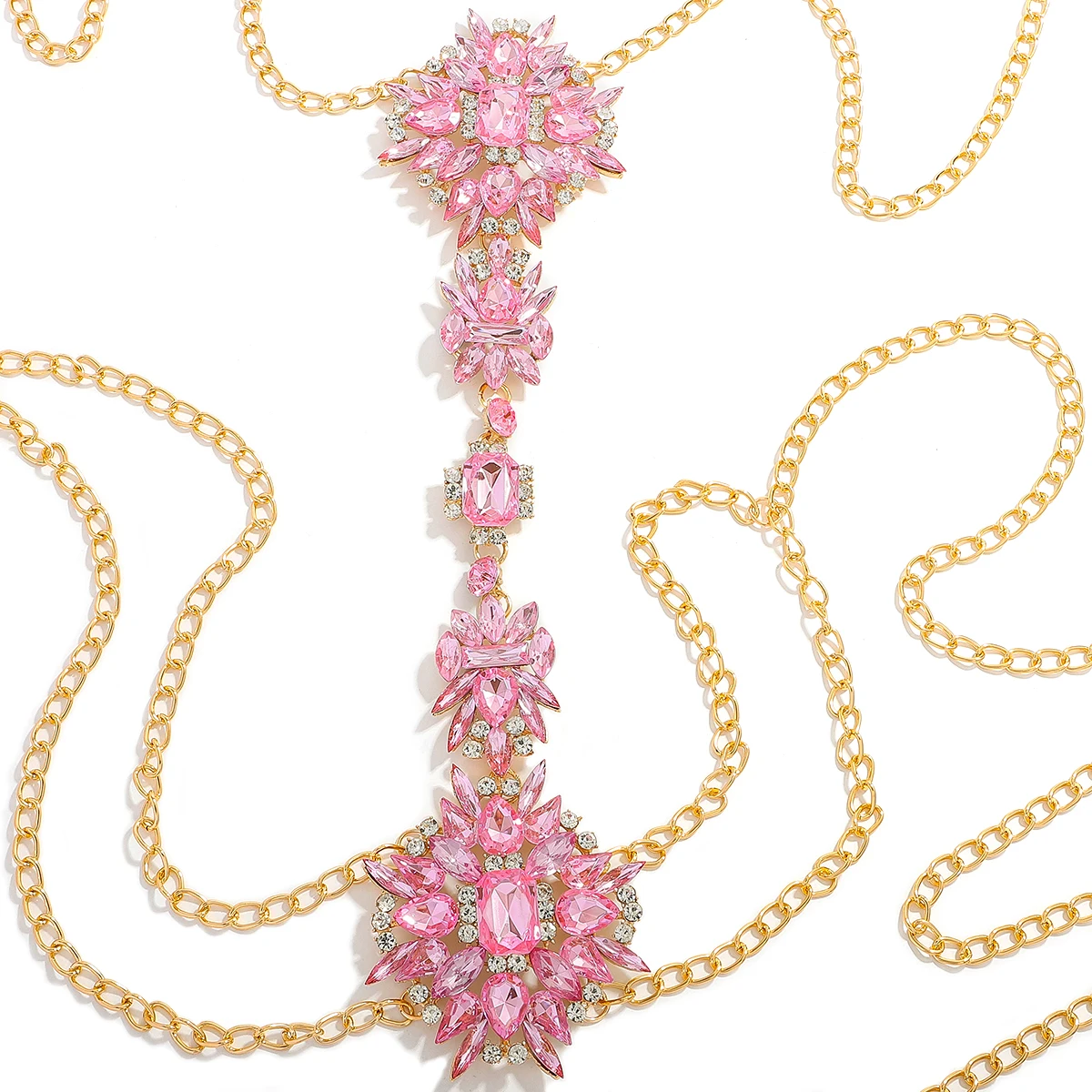 Dvacaman جديد براقة لامعة الوردي كريستال الجسم سلسلة مغر فو الأحجار الكريمة تصميم قسط المجوهرات الفاخرة مغرية الجسم ديكور #4