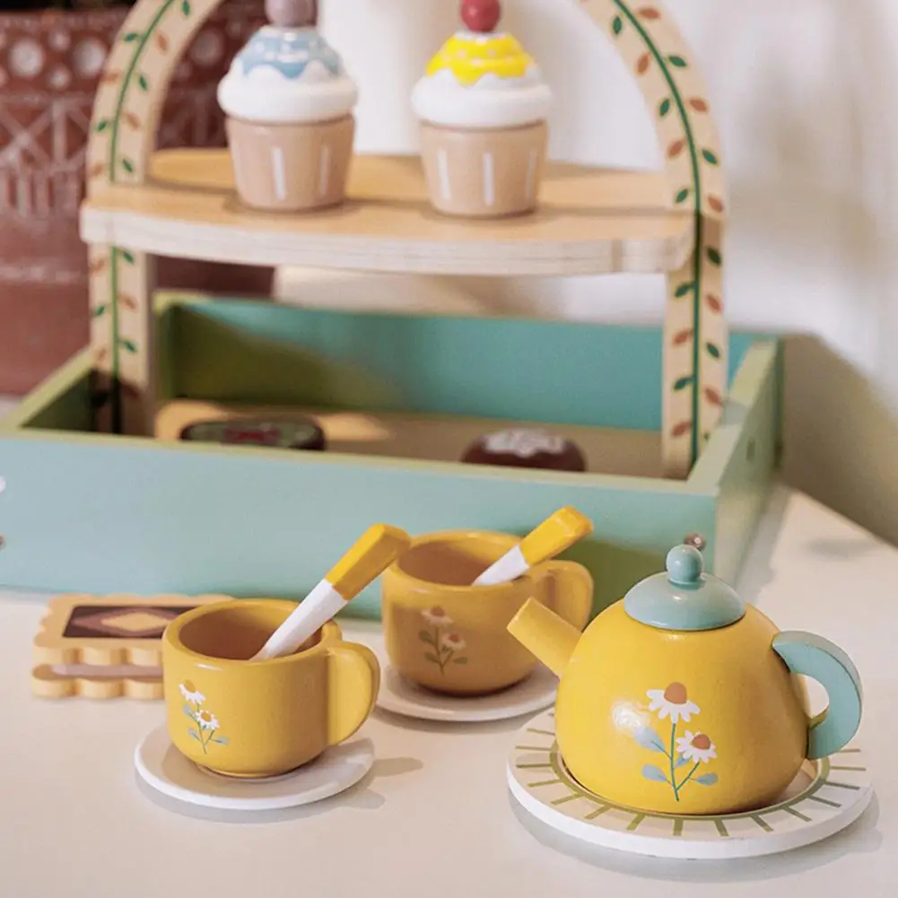 

Playhouse Dessert Stand Hand-eye Coordination Toys Wooden Tea Party Dessert Stand Play Kitchen Set for Little Girls for Toddlers