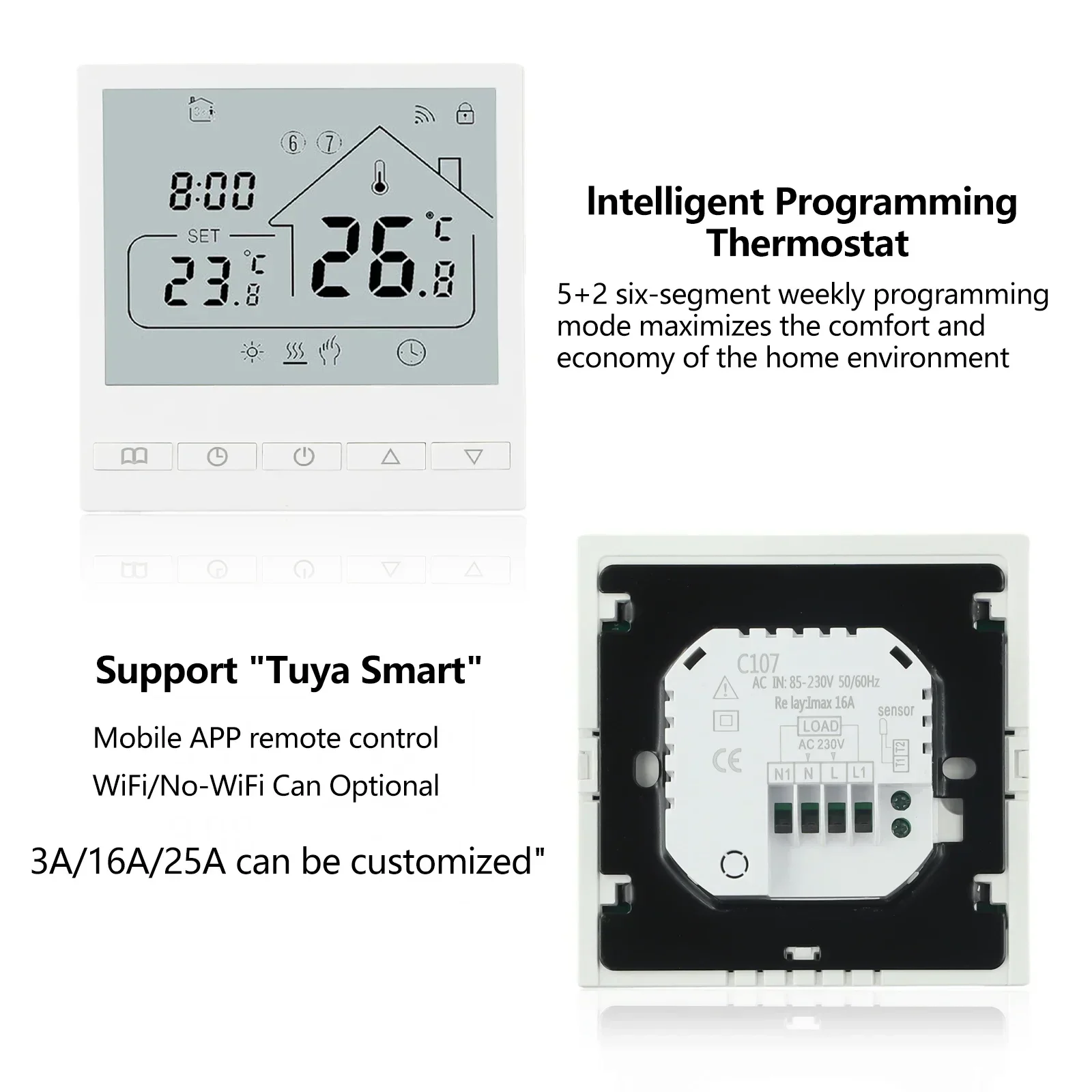 Home WIFI/NO-WIFI Programmable Floor Thermostat Control Warm Underfloor Heating Temperature Regulator 86x86x37mm