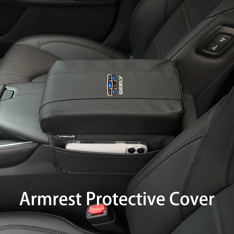 Universal Car Armrest Cushion Leather Console Cover With Storage Bag For Geely Emgrand X7 EC7 Atlas Boyue GC6 Parts LC EC8 Atla