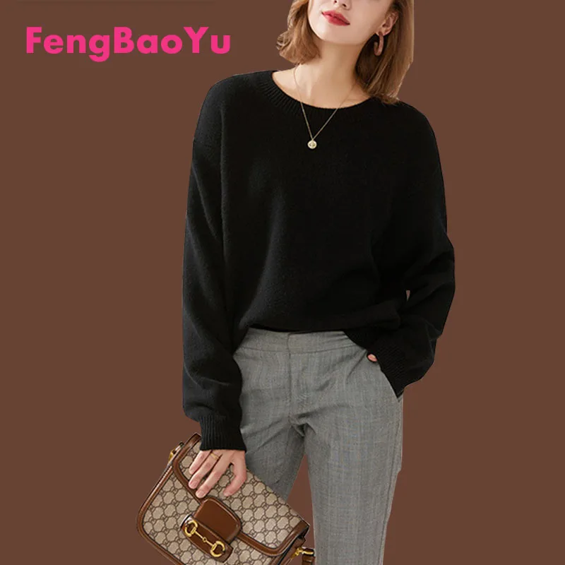 

Fengbaoyu Autumn Winter Ladies Cashmere Sweater Europe the United States Comfortable Light Crewneck Long Sleeve High-end Sweater