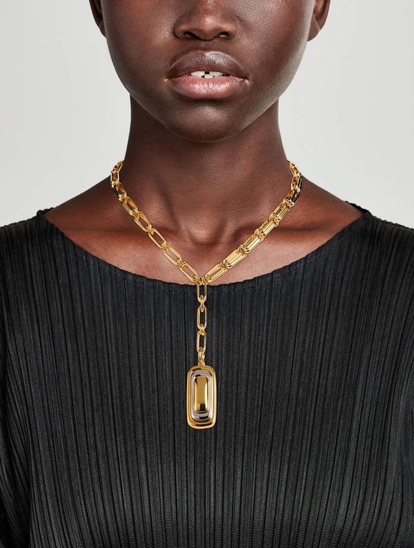 Uworld Minimalism Dalia Two-Tone Pendant Necklace Stacked Oval Links Amplify The Industrial Vibe Of A Heavyweight Y-Necklace Sus