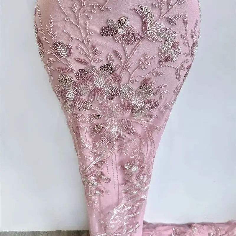 

Luxury African Sequin Beaded Lace Fabric 2025 High Quality Groom Nigerian Wedding Bridal Embroidery French Tulle Sewing14