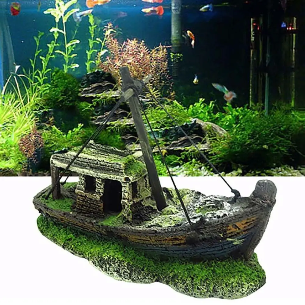 Wreck Fish Tank Decor Fish Rest Aquarium Decoration Landscaping Accessories Sunken Ship Fish Tank Landscape Submarine Ornaments