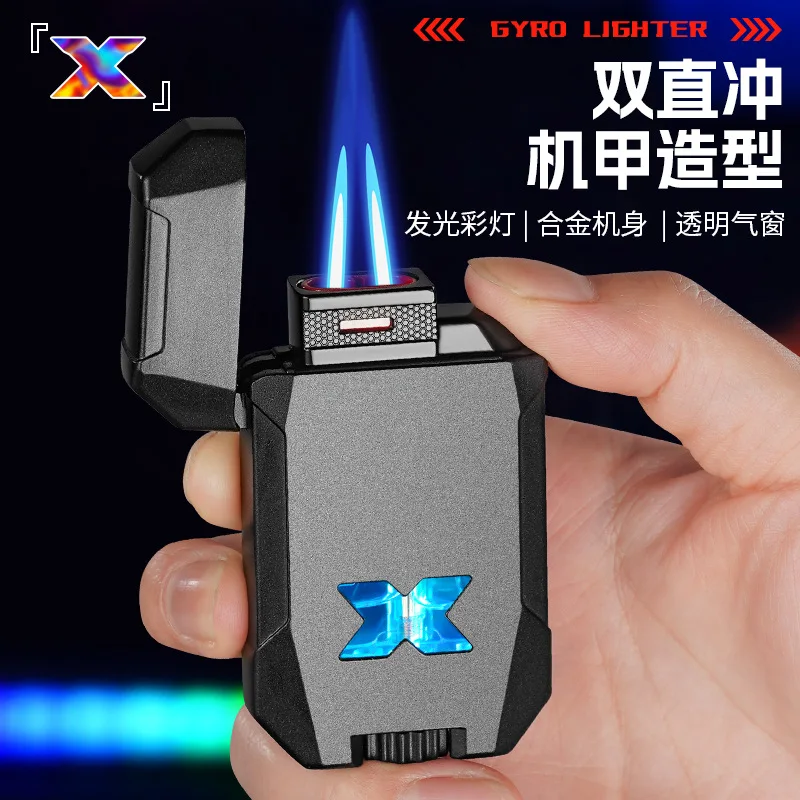 Trendy Play Internet Celebrity Blue Flame Lighter Creative Double Fire Metal Lighter Personalized Gift for Men Wholesale