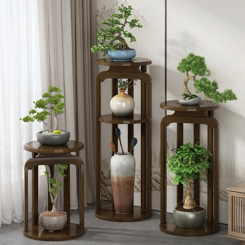 حامل نبات الخيزران داخلي على الطراز الصيني حامل وعاء الزهور لغرفة المعيشة منظم حديقة عمودي حامل زهور متعدد الطبقات