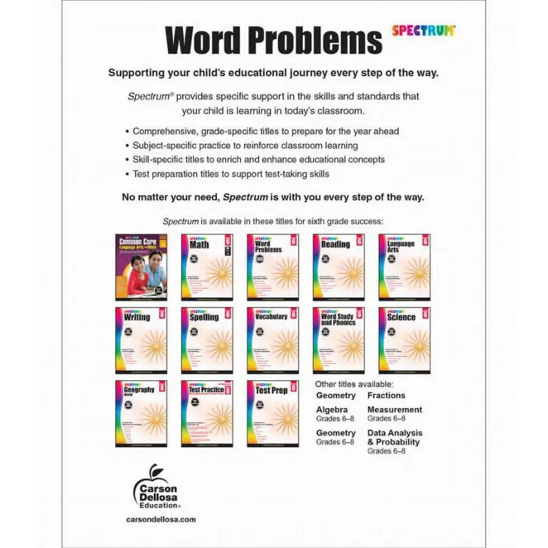 Spectrum Word Problems Grade 6 Carson Dellosa Education Carson Dellosa Education 9781624427329 Book