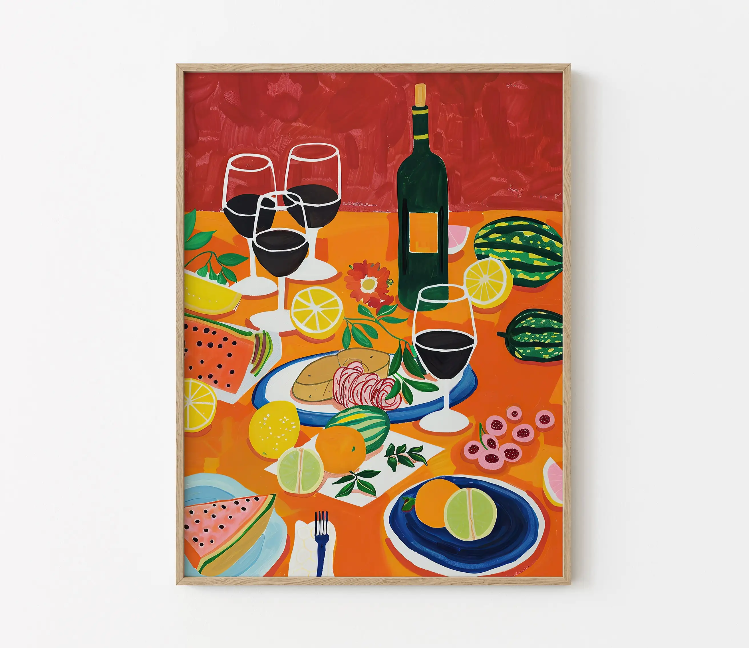 مجردة عشاء الجدول الغذاء البيتزا النبيذ الفاكهة المشارك طباعة صور فنية للجدران قماش اللوحة غرفة المعيشة غرفة نوم ديكور المنزل هدية #4