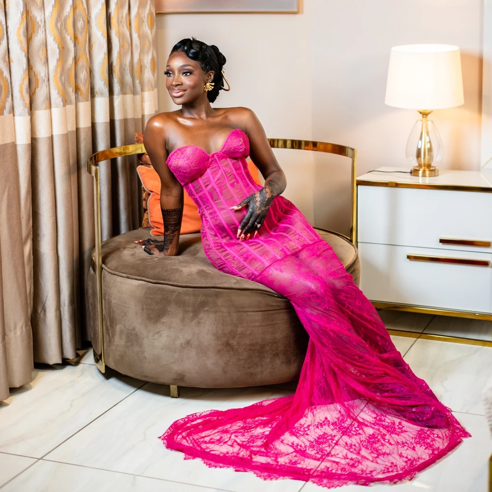

Luxury Aso Ebi Lace Sleeveless Evening Dresses 2025 African Women Formal Party Gown Applique Mermaid Customized Sweep Train