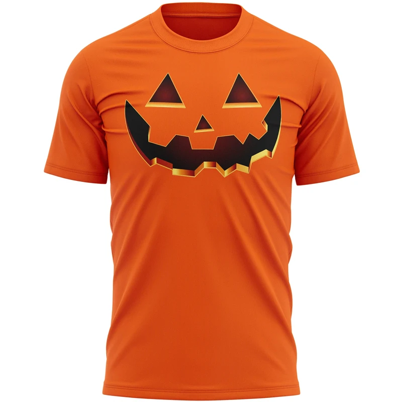 New Pumpkin Face T-shirt Men's 3D Printed Halloween Short Sleeve Black Orange T-shirt Set Party Role Playing Costume T-shirt2025