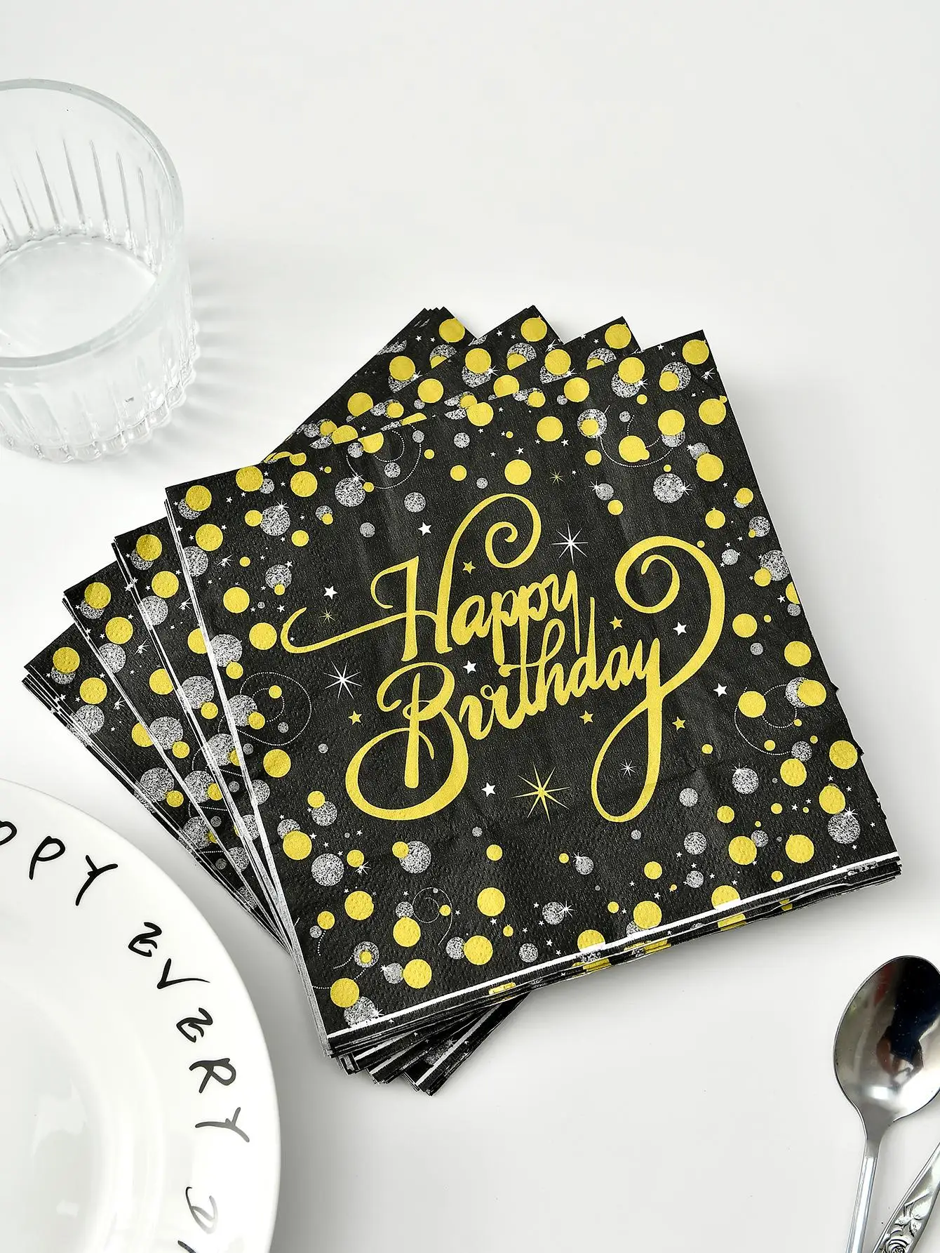 20pcs black and gold birthday happy napkins, party decorations, wedding decorations