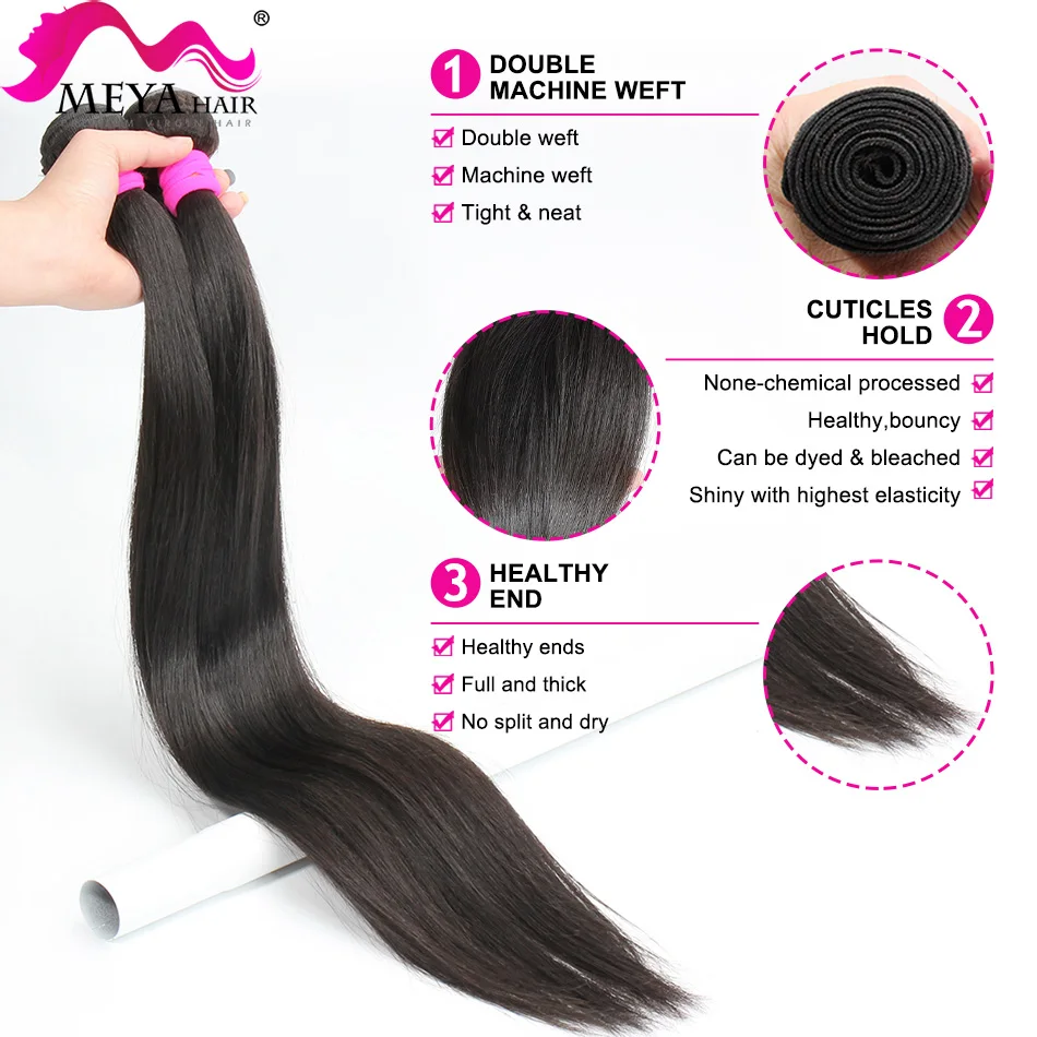 Extensiones de cabello humano brasileño Remy para mujeres negras, mechones rectos de 10-34 pulgadas, Color Natural, trama doble dibujada