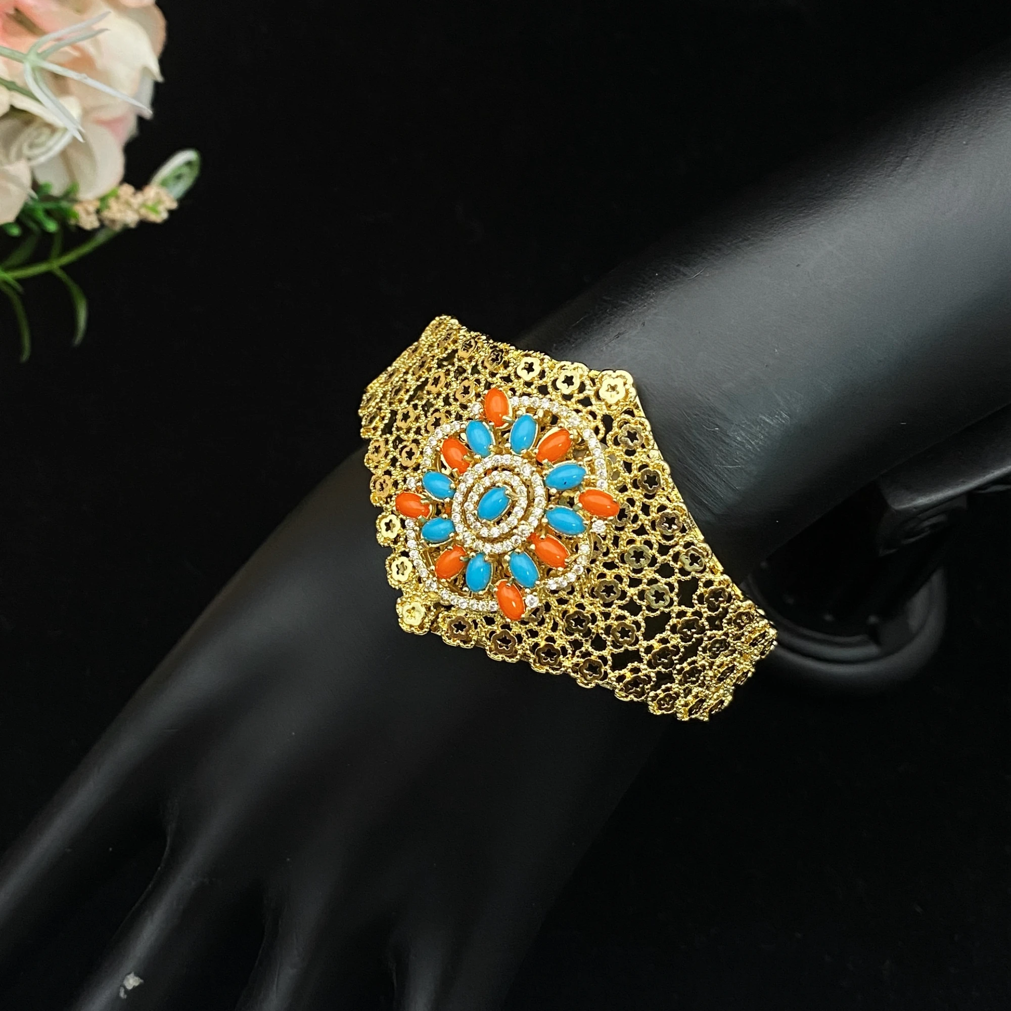 

JRH Commuter Versatile Open Bangle Ring Set Adjustable Gold Plated Brass Zircon 2Pcs Daily Fashion Jewelry Accessories