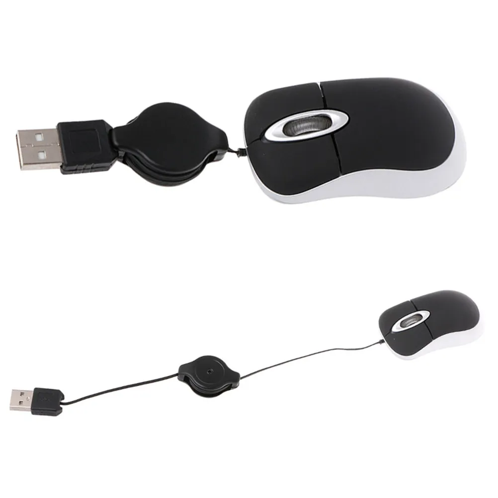 

2Pcs Compact Mini USB Optical Mouse Retractable Cord 0.7 Meter Ergonomic Dual Hand and Play for Notebook Pc Travel