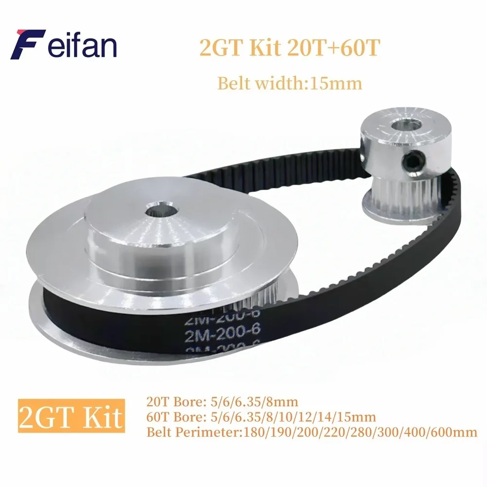 

2GT Timing Belt and pulley Set 20T 60T Synchronous wheel 2M Toothed synchronization Belt Width 15MM Aperture 3 - 15MM 3D printer