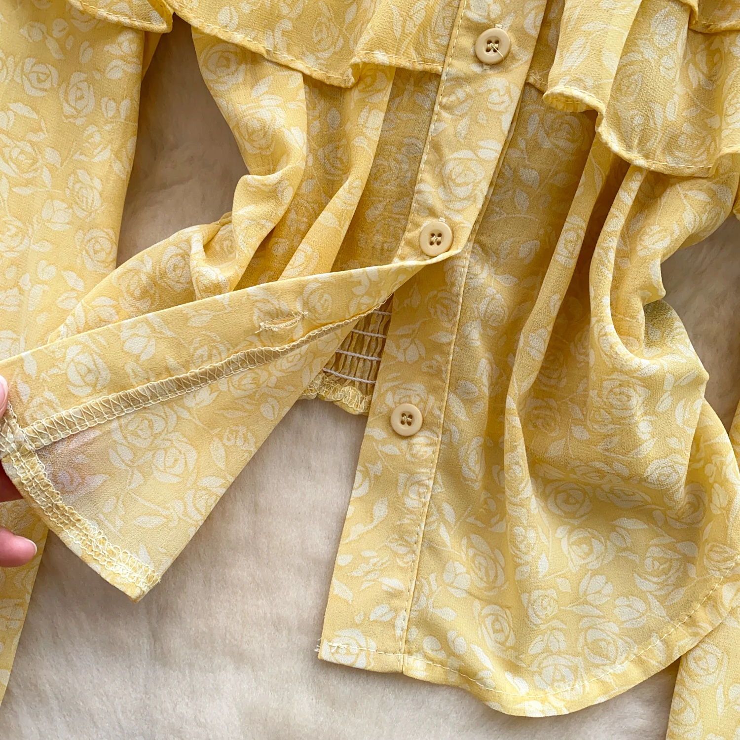 Y2k Goth Spice Girl chic ruffle button print pleated long sleeve T-shirt Women Shirt Female Slim Tops women clothing