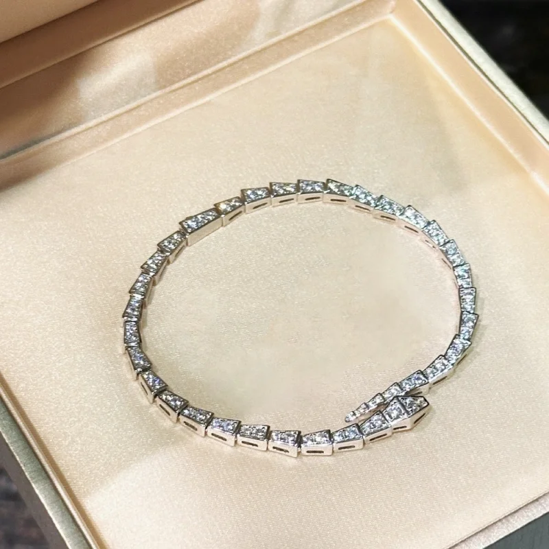 S925 Sterling Silver personality full of diamond spirit snake light luxury high-grade classic movable bracelet